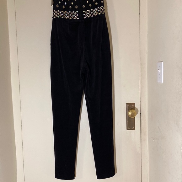 NWT Juicy Couture Jewel Embellished Velour Velvet Pitch Black Bustier Jumpsuit - Picture 6 of 9